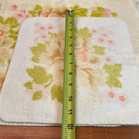 Vtg tastemaker bath Hand wash cloth Towel set 60 70s Yellow Cotton Fringe Floral - Picture 3 of 15